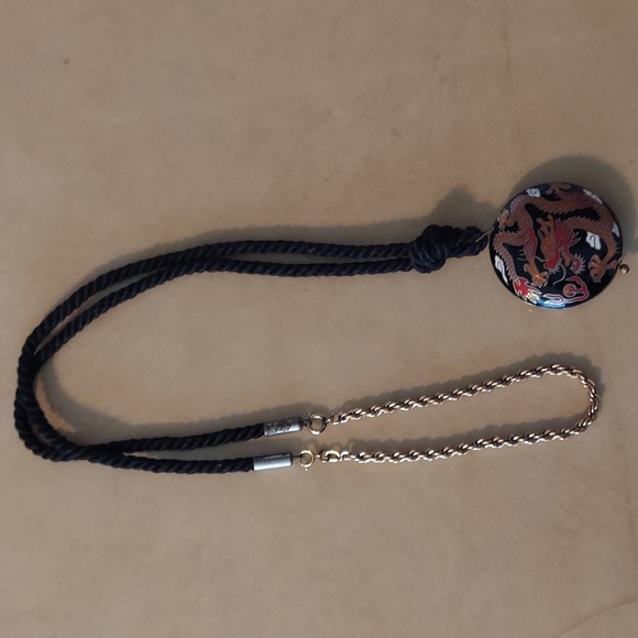 14K Overlay Krementz Hand Painted Custom Made Oriental Pillbox Rope Necklace